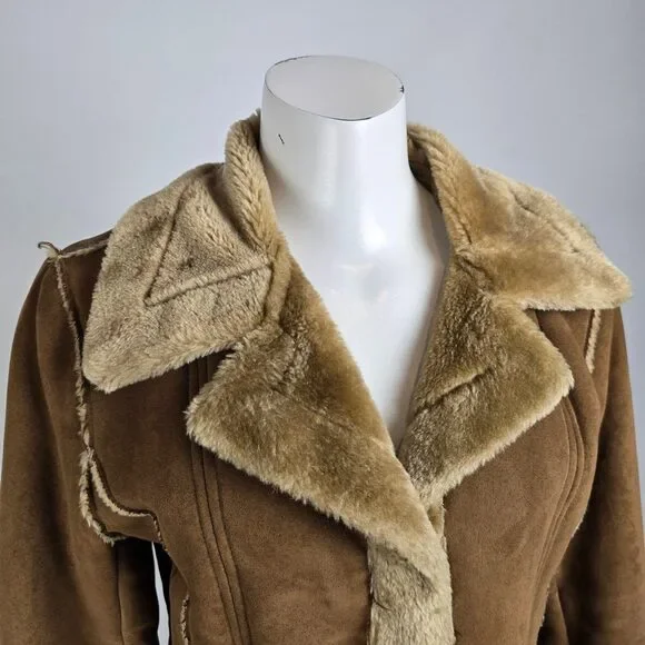Vintage Guess Brown Penny Lane Faux Sherpa Jacket Size M - Picture 2 of 12